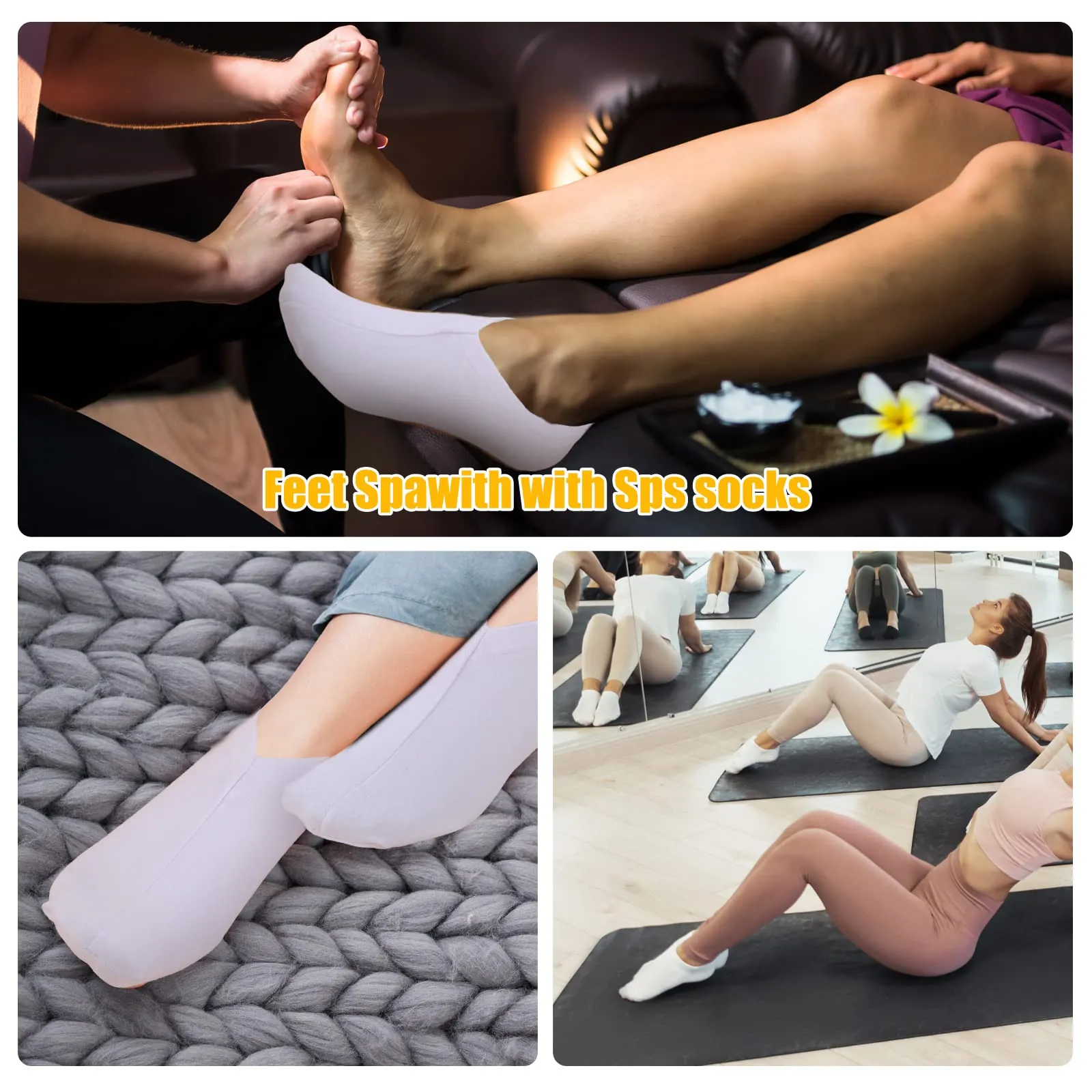 2 Pairs Moisturizing Socks, Thin Foot Spa Socks Set, Cotton Moisture Enhancing Socks, Feet Care Socks for Dry Feet, Hard Cracked Heels, Calluses, Cuticles, Rough Skin, White, 8.26 in One Size 4.0