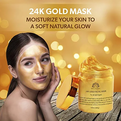 24K Gold Facial Mask — Rejuvenating Anti-Aging Face Mask — Face Mask For Flawless Skin — Reduces Fine Lines & Wrinkles — Clears Acne, Minimizes Pores — Moisturizes & Firms Up Your Skin By White Naturals
