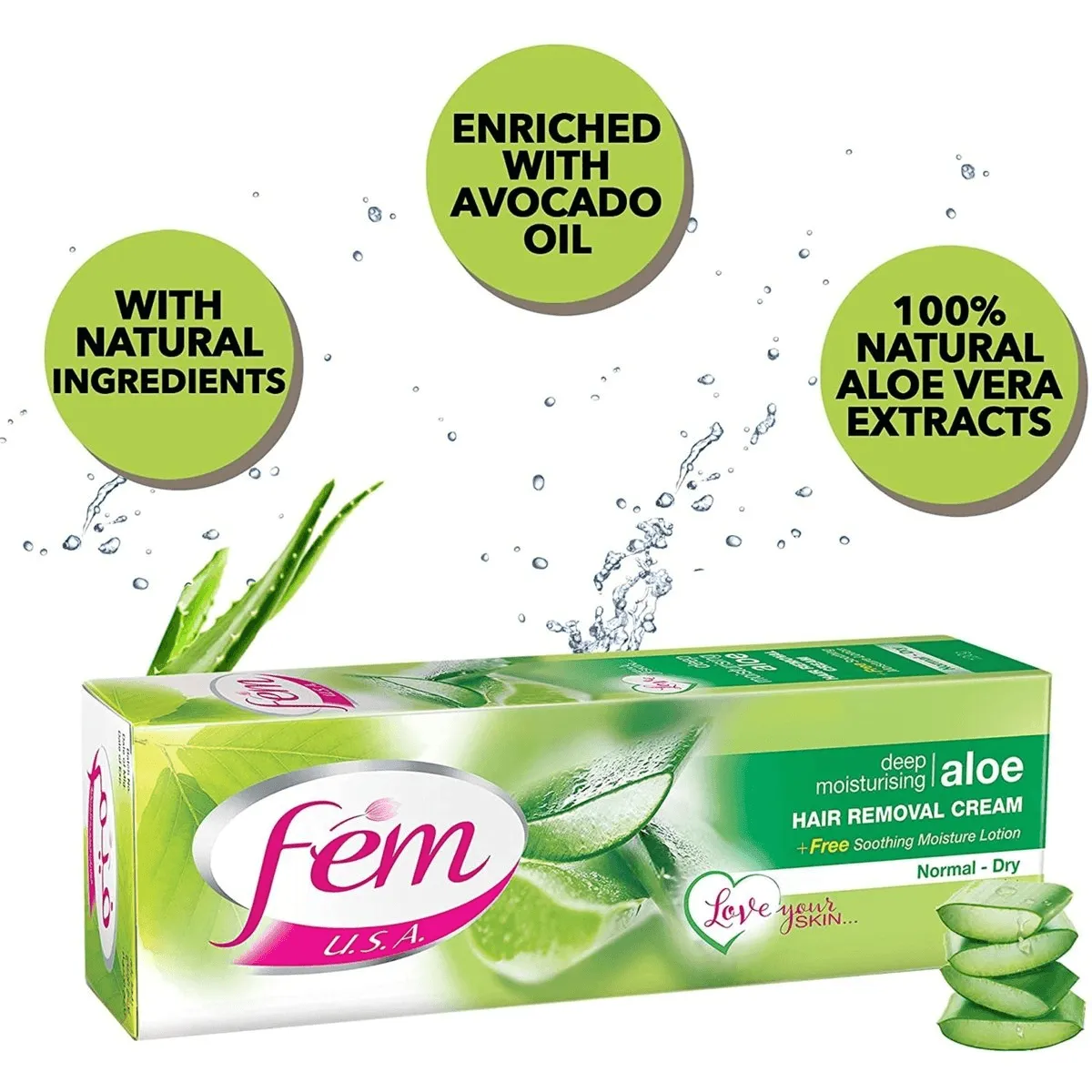 Fem USA Hair Removal Cream With Aloe Vera For Deep Moisturizing - 120g