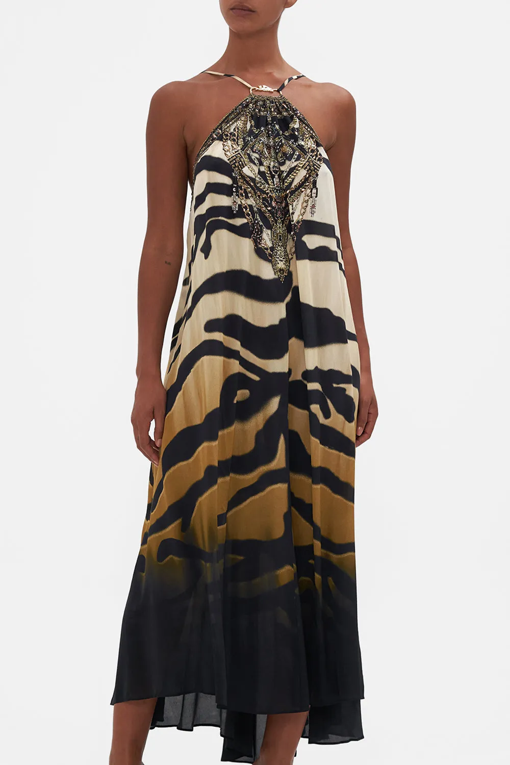 GATHER NECK HALTER MAXI DRESS TAME MY TIGER