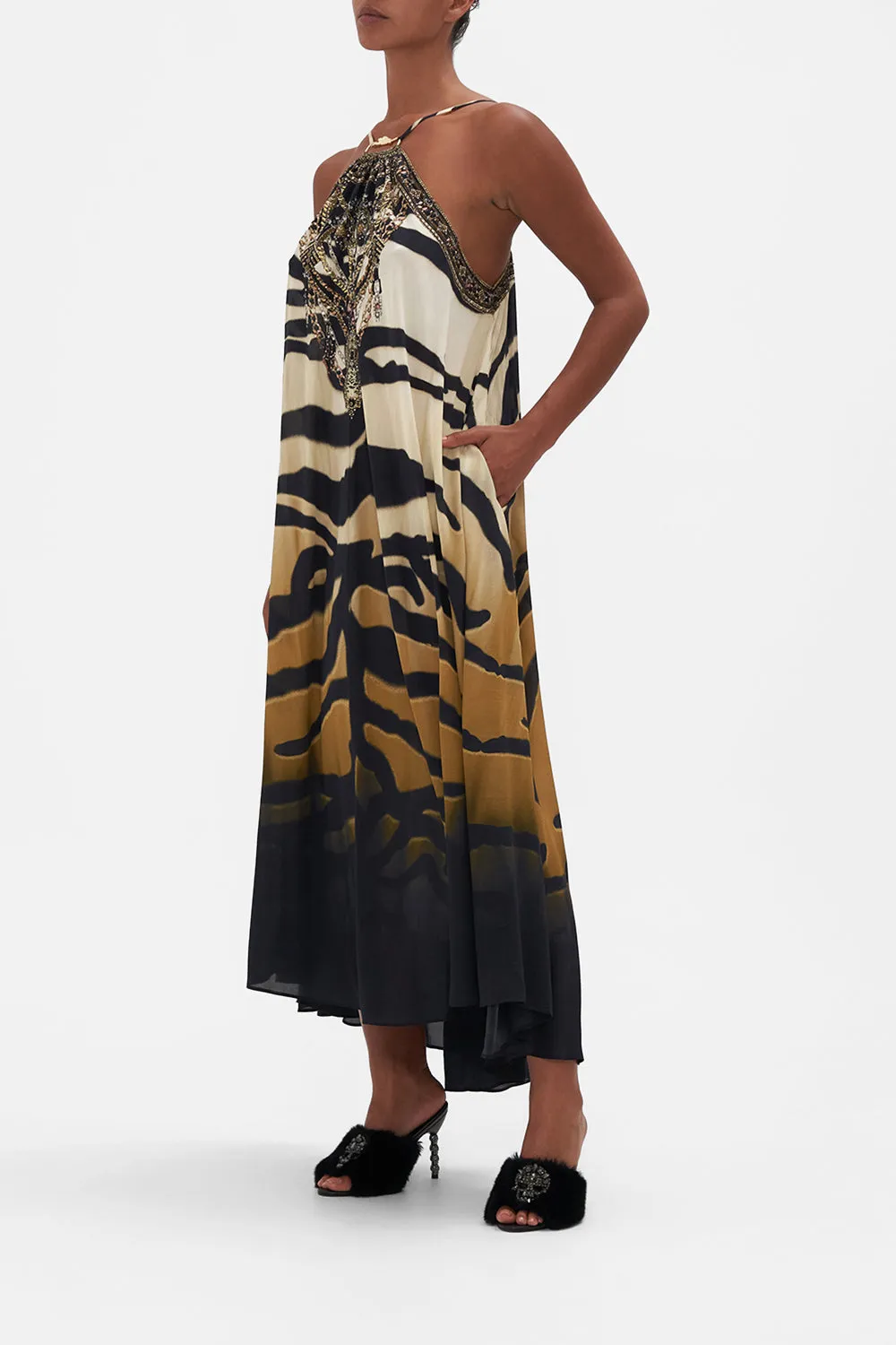 GATHER NECK HALTER MAXI DRESS TAME MY TIGER