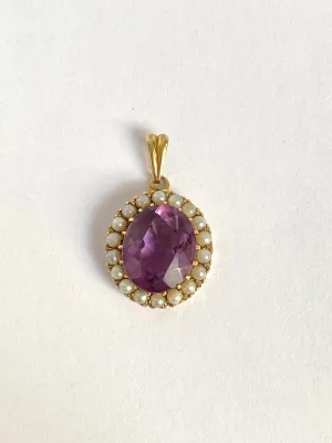 Vintage, 9ct Gold, Amethyst and Seed Pearl Cluster Pendant